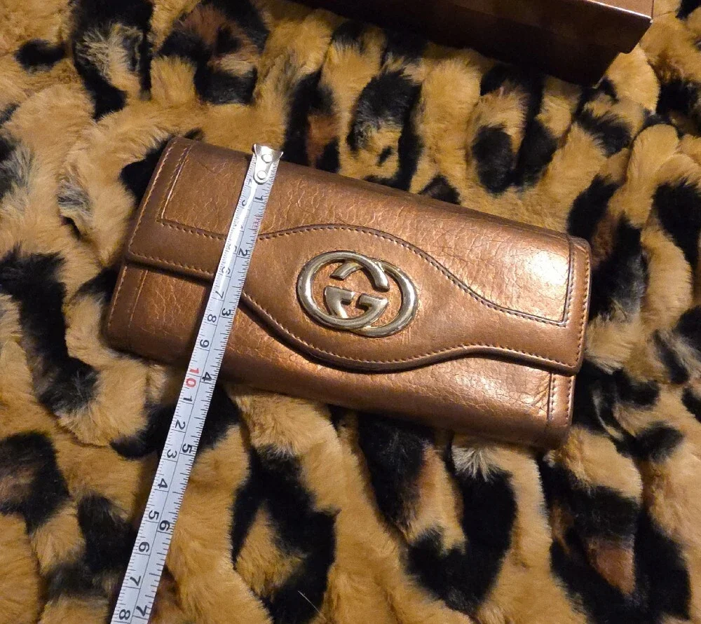 Gucci Metallic Brown Leather Continental Wallet with Double G